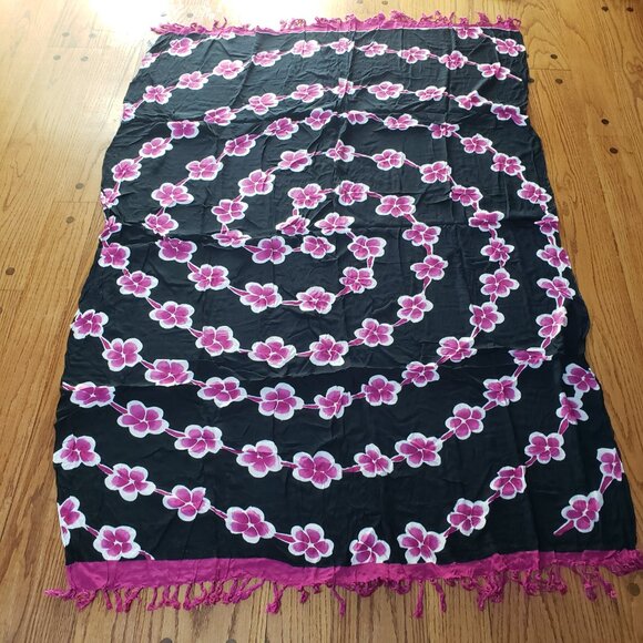 Accessories - Hawaiian Floral Fringe Sarong Pareo Swim Cover Up wrap Black